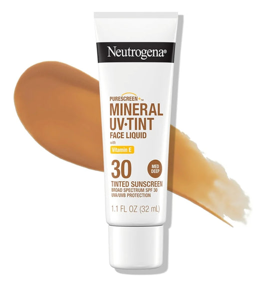 Neutrogena Purescreen+ Getinte Sonskerm vir Gesig SPF 30, Breëspektrum m/ Sinkoksied en Vitamien E Medium Donker - 1.1 fl oz