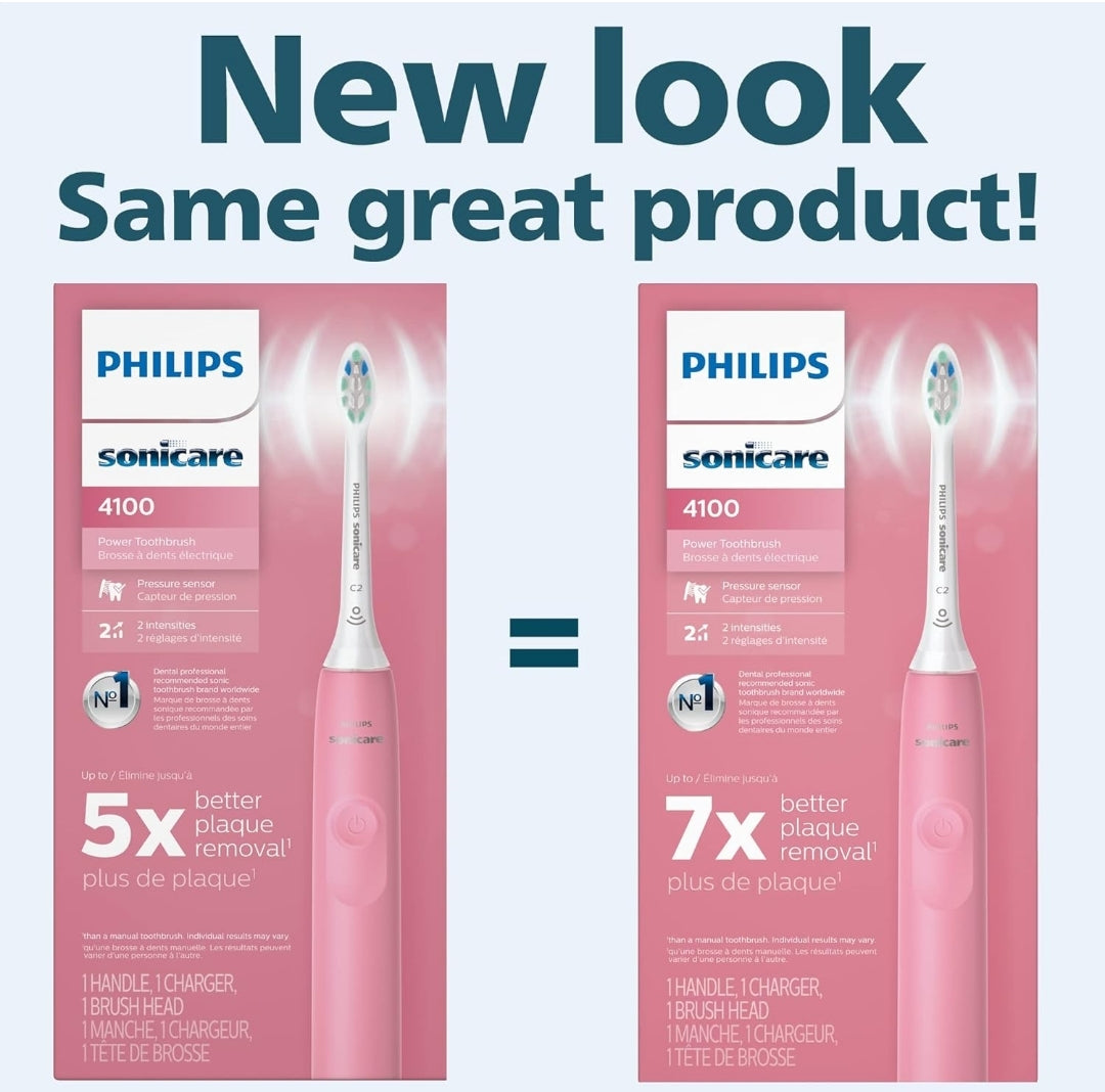 Philips Sonicare 4100 Herlaaibare Elektriese Tandeborsel, met Druksensor, 2 Intensiteitstellings – Diep Pienk (Model HX3681/26)