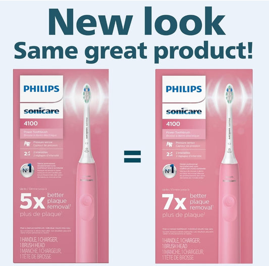 Philips Sonicare 4100 Herlaaibare Elektriese Tandeborsel, met Druksensor, 2 Intensiteitstellings – Diep Pienk (Model HX3681/26)