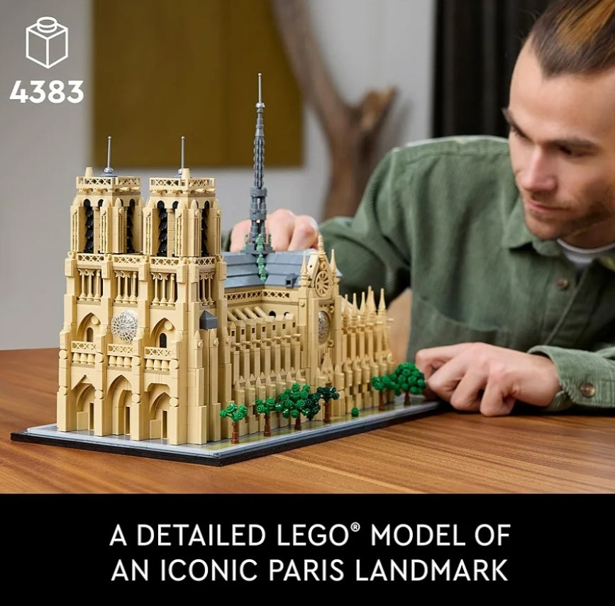 LEGO Argitektuur Notre-Dame de Paris Replika, Argitektoniese Modelstel, Versamelbare Boustel Reis en Kuns (21061)