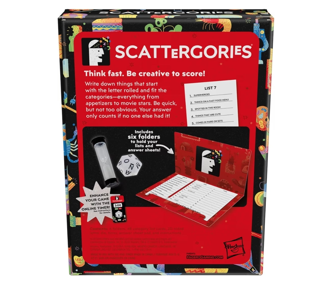 Hasbro Gaming Scattergories Classic Board Game, Party Game for Adults and Teens Ages 13 and up - 2+ Players