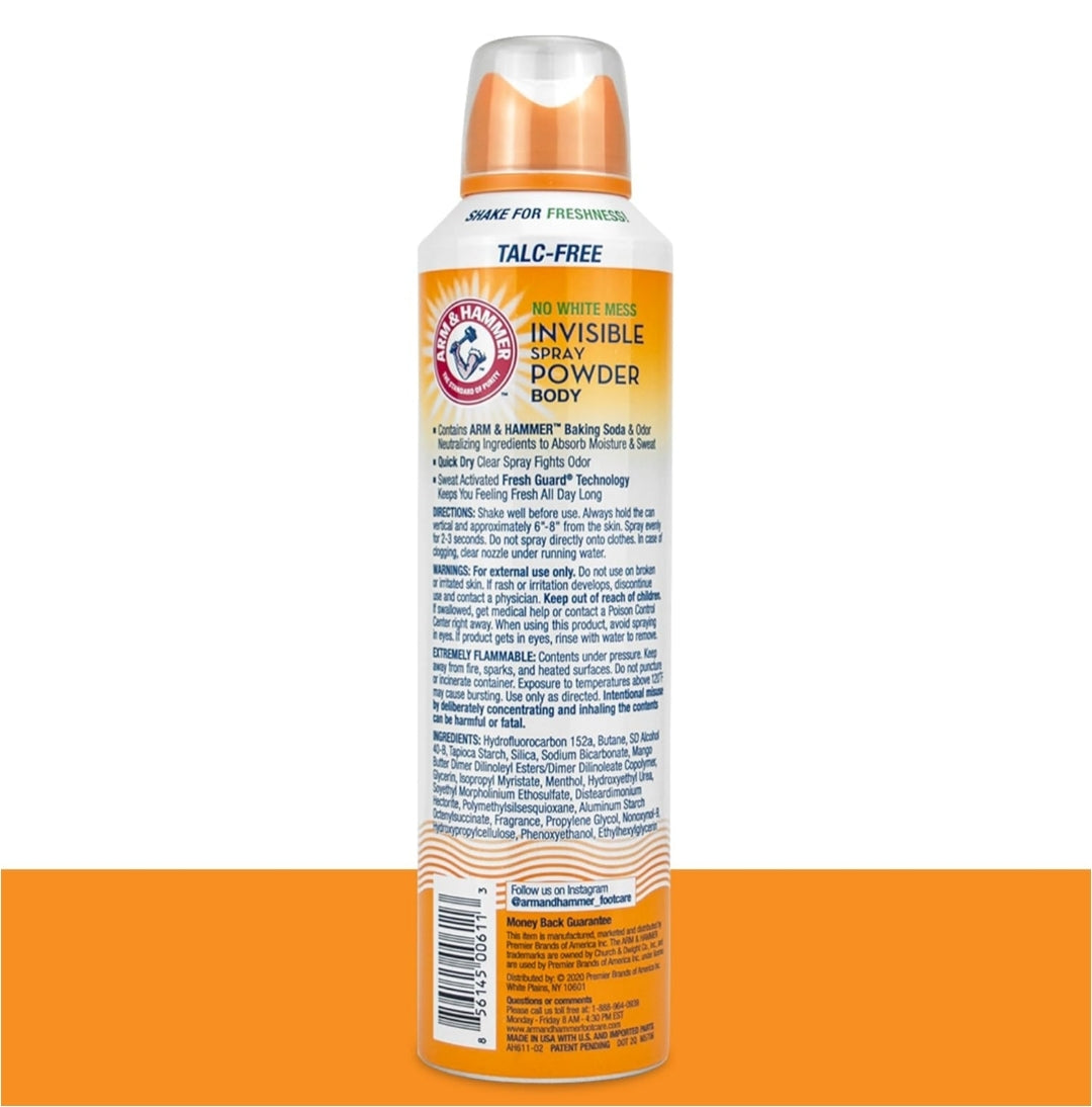 Arm & Hammer Invisible Body Powder Spray, Clear Talc-Free Body Odor & Sweat Control 7oz (3 Pack)