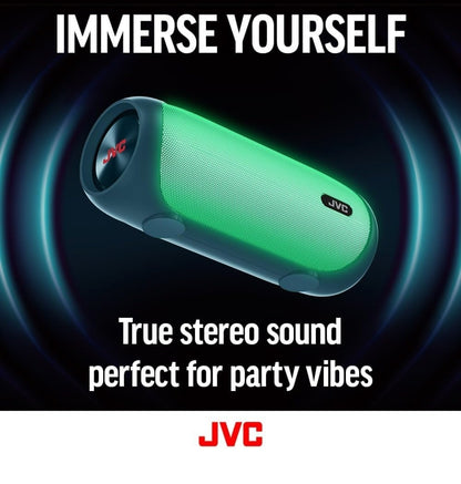 JVC Verligte Draagbare Koordlose Luidspreker met 30W maks. uitset, Dinamiese Klank, Bluetooth 5.0, TWS-vermoë, USB-C, AUX-ingang, tot 6-uur Batterylewe - SPPA7BTB (Swart)