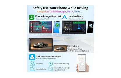 Dubbel-DIN 7" Raakskerm In-dash Navigasie Kar Stereo, CarPlay, Android Auto, Mirrorlink, GPS Spoorsnyer, WiFi/BT/USB Tethering, HD LRV