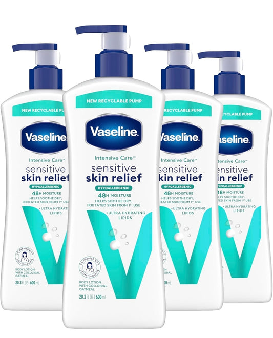 Vaseline Intensive Care Liggaamsmelk 4 Pak Sensitiewe Vel Verligting Vir Droë Vel Met Kolloïdale Hawermout en Ultra-Hidrerende Lipiede 600ml