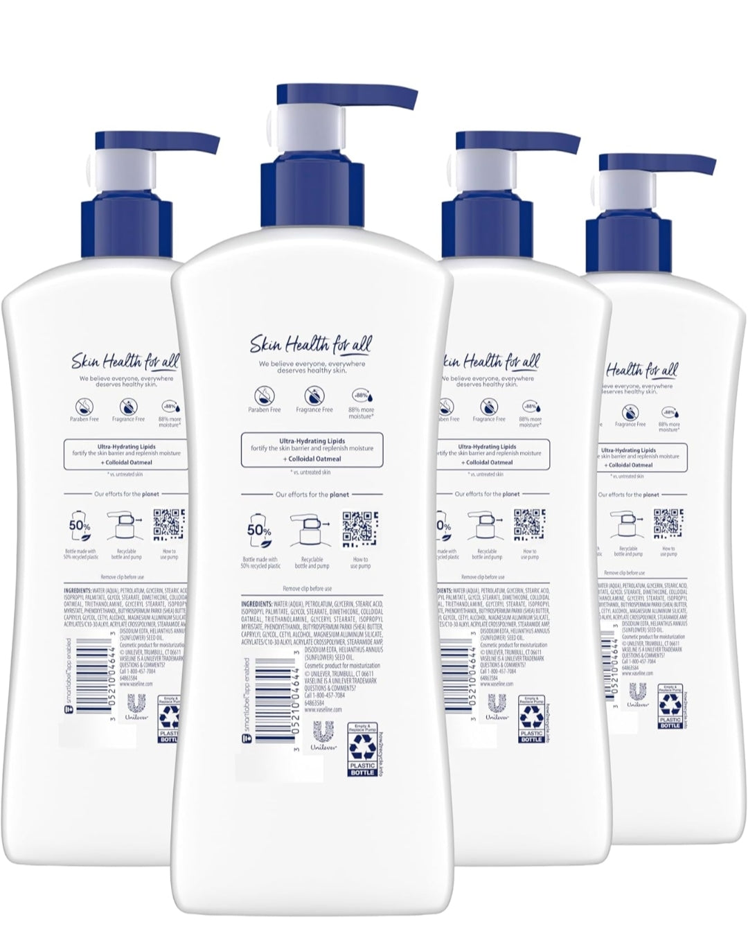 Vaseline Intensive Care Body Lotion 4 Pack Sensitive Skin Relief For Dry Skin With Colloidal Oatmeal and Ultra-Hydrating Lipids 20.3 oz