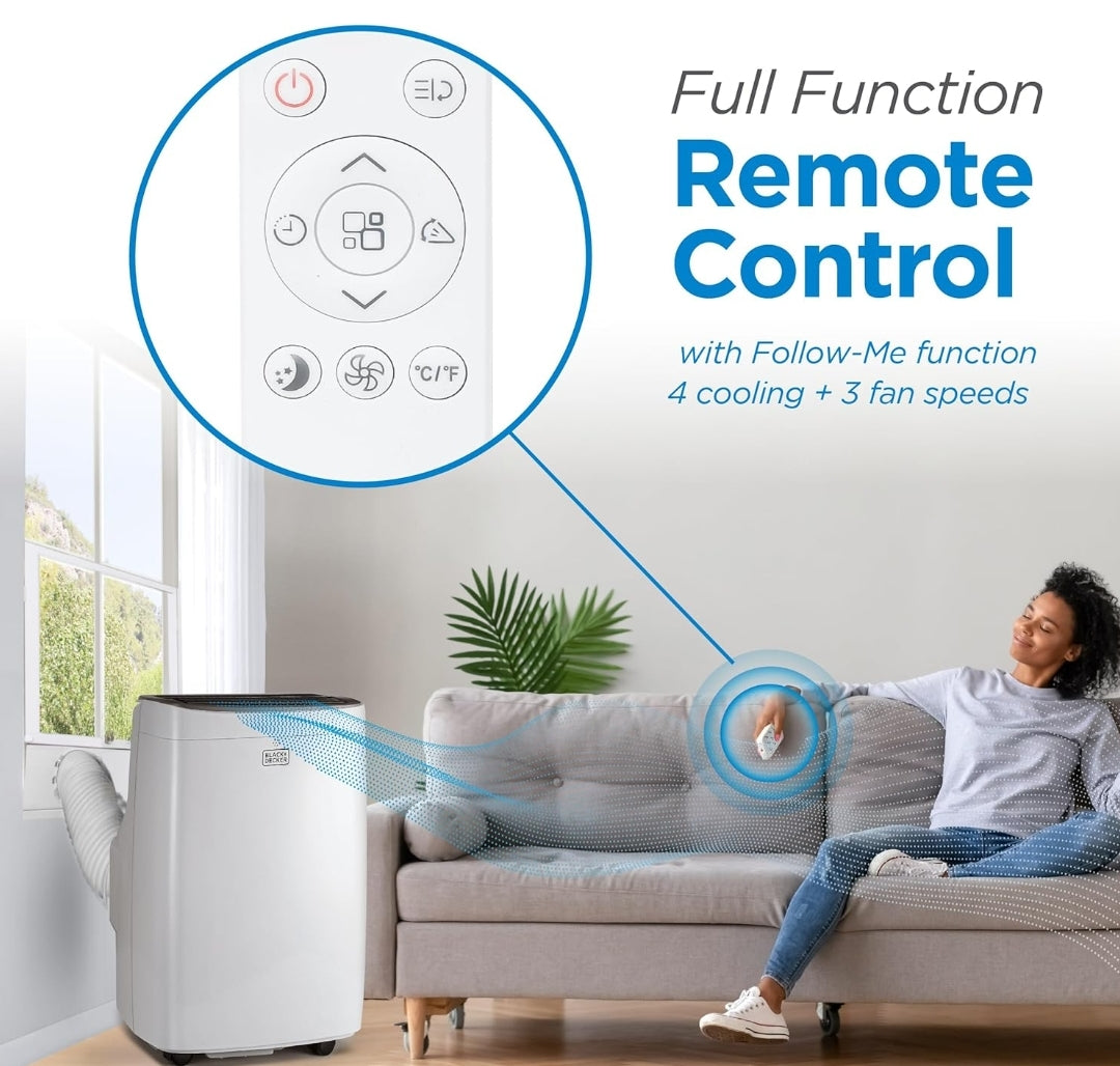 BLACK+DECKER 8,000 BTU Portable Air Conditioner for Rooms up to 350 Sq. with Remote Control, White