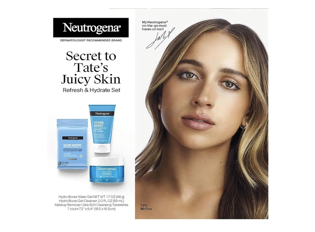 Neutrogena Refresh & Hydrate Skin Care Gift Set, grimeringverwyderingsdoekies, jelgesigsreiniger en waterjelgesigbevogtiger, reisgrootte (3 items)