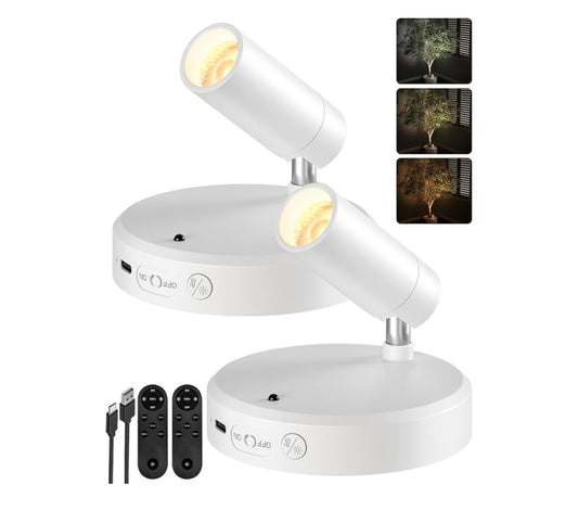 Binnenshuise Kolligte, 5500mAh Herlaaibare Liggie met Afstandbeheer, Draadlose Mini Kuns Aksent Kolligte met Tydhouer en Dimmer (2pk – Wit)
