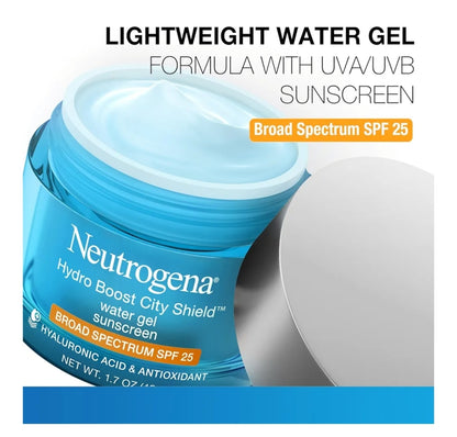 Neutrogena Hydro Boost City Shield Water Gel Gesigbevogtiger SPF 25 met Hialuroniese Suur Olievry en Nie-Komedogenies (1.7 fl.oz.)