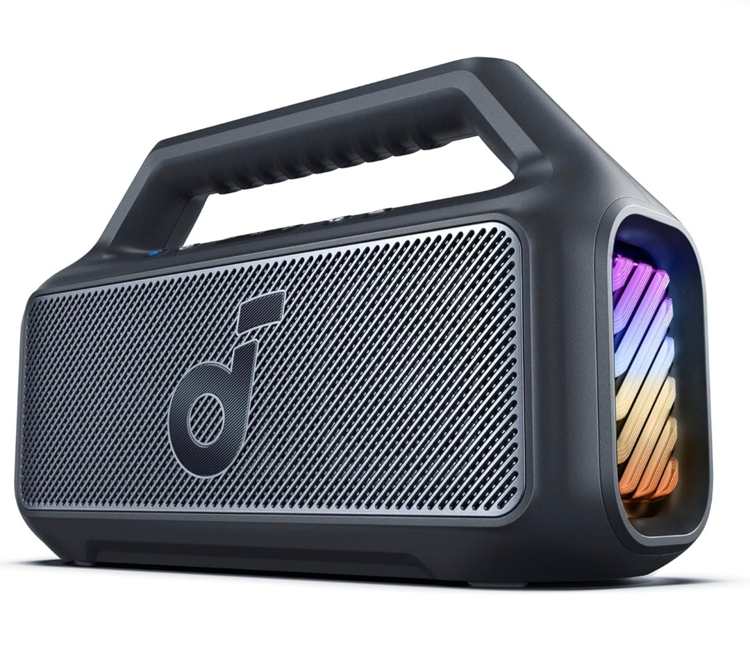 Soundcore Boom 2 By Anker, Outdoor Speaker, 80W, Subwoofer, BassUp 2.0, 24H Playtime, IPX7 Waterproof, Floatable, RGB Lights, USB-C, Custom EQ, Bluetooth 5.3, Portable for Camping, Beach, and Backyard