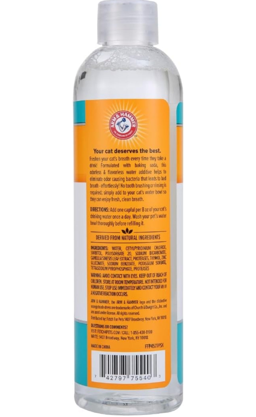 Arm & Hammer for Pets Advanced Care Dental Water Additive for Cats Odorless and Flavorless Cat Dental Rinse (8oz)