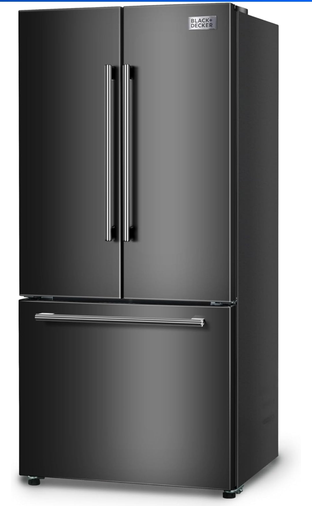 BLACK+DECKER 18 Cu. Ft. Franse Deur Yskas met Ingeboude Ysmaker, Volgrootte Yskas met Ondergemonteerde Vrieslaai, Rypvry, ENERGY STAR-gesertifiseer, BRF1800GIMB, Swart