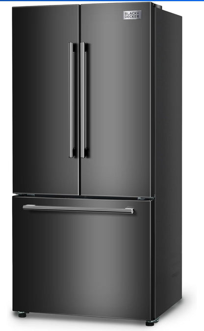BLACK+DECKER 18 Cu. Ft. Franse Deur Yskas met Ingeboude Ysmaker, Volgrootte Yskas met Ondergemonteerde Vrieslaai, Rypvry, ENERGY STAR-gesertifiseer, BRF1800GIMB, Swart