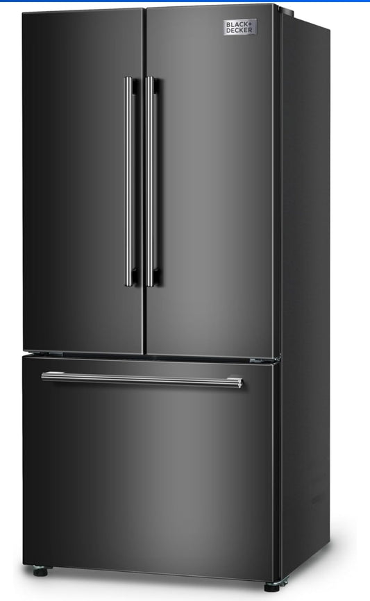BLACK+DECKER 18 Cu. Ft. Franse Deur Yskas met Ingeboude Ysmaker, Volgrootte Yskas met Ondergemonteerde Vrieslaai, Rypvry, ENERGY STAR-gesertifiseer, BRF1800GIMB, Swart