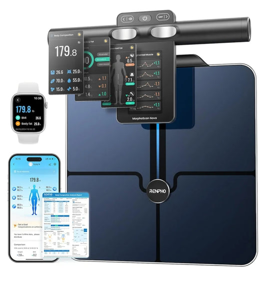 Smart Scale 8-Electrode Body Composition with BMI, Body Fat, Muscle Mass, Rechargeable Body Fat Scale with Full-Color TFT LCD on Handle