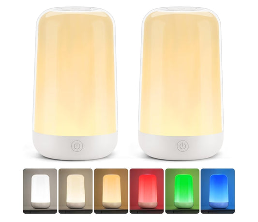 (2 Pack) RGB Touch Bedside Lamp for Nightstand, 3 Color Temperatures Rechargeable Battery Night Light, Dimmable Mood Lighting