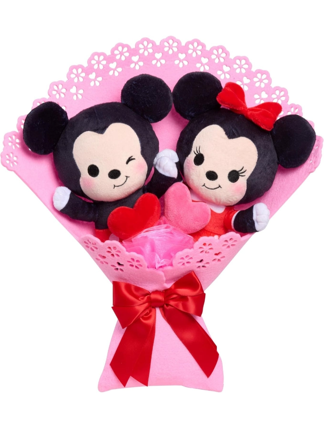 Just Play Disney Valentine’s 13.5" Bouquet w/ Medium Mickey Mouse and Minnie Mouse Plush Stuffed Animals Collectible Plush Hearts