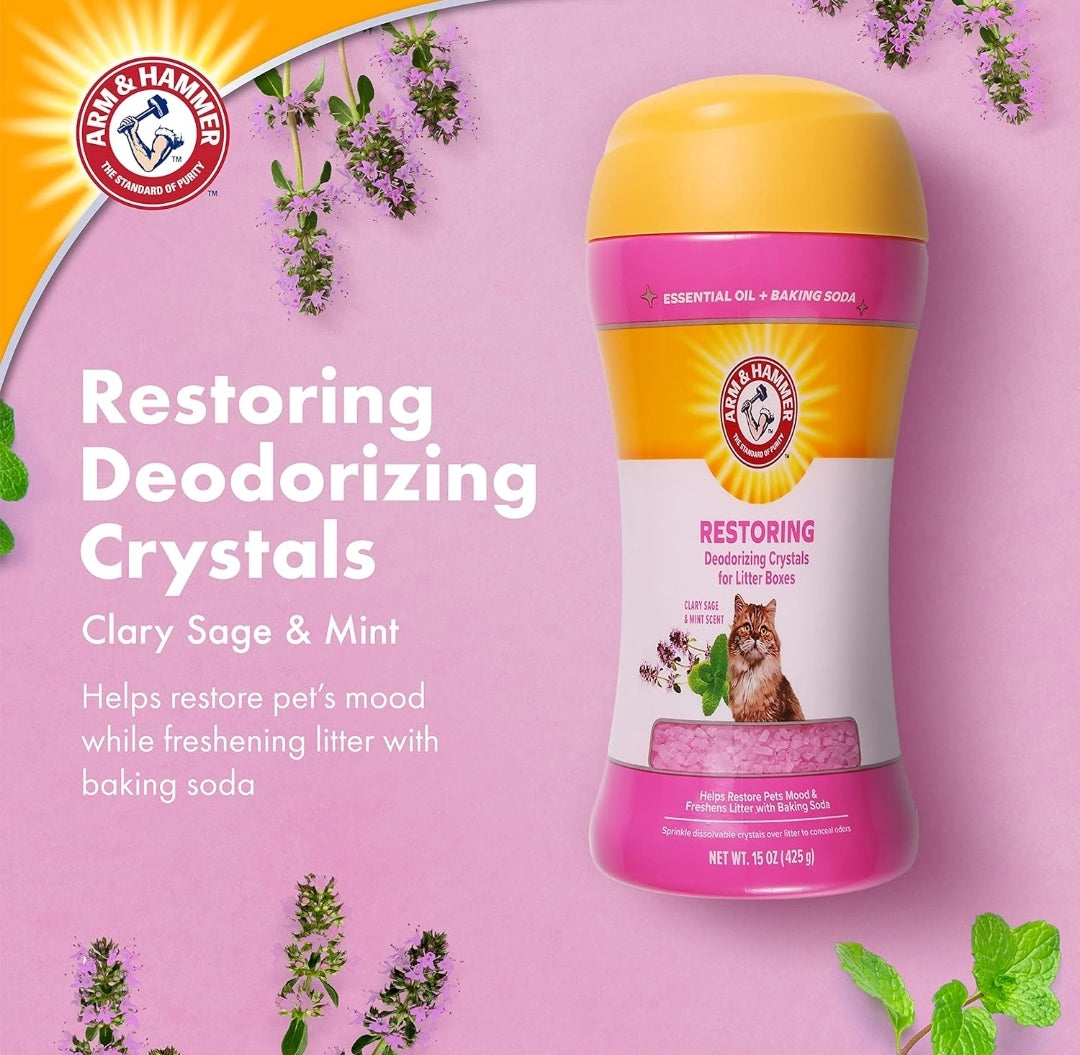 Arm & Hammer Restoring Cat Litter Box Deodorizing Crystals, Clary Sage & Mint Scent Cat Essentials (15oz)