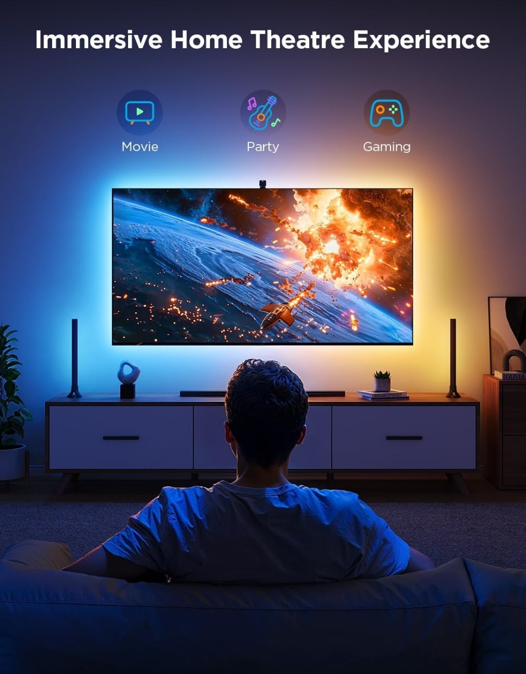 Govee TV Backlight 3 Lite Kit, 11.8ft RGBICW Wi-Fi TV LED Strip Lights for 55-65in TVs with Camera and 15 Inches Smart Light Bars with 4-in-1 Light Beads - Works with Alexa & Google Home