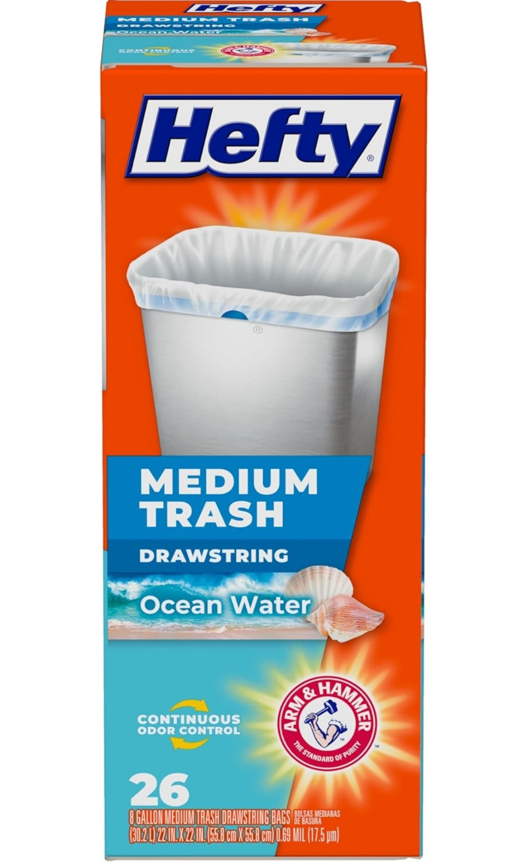 Hefty Medium Trash Bags, Ocean Water Scent - 8 Gallon (26 CT)
