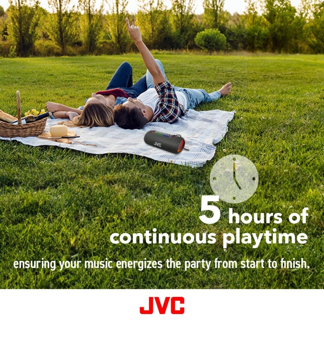 JVC Verligte Draagbare Koordlose Luidspreker met 20W maksimum uitsette, Dinamiese Klank, Bluetooth 5.0, TWS-vermoë, USB-C, IPX5, AUX-ingang, tot 5-uur batterylewe - SPPA5BTA (Blou)