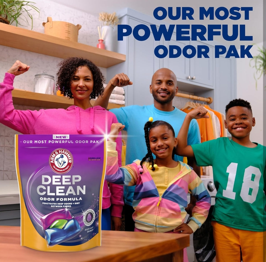 ARM & HAMMER Deep Clean Odor Formula Laundry Detergent Power Paks - Radiant Burst Scent (44 CT)