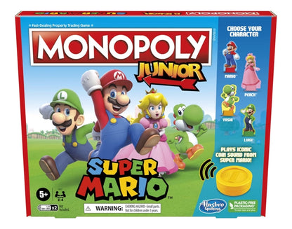Monopoly Junior Super Mario Edition Board Game - Explore The Mushroom Kingdom as Mario, Peach, Yoshi, or Luigi