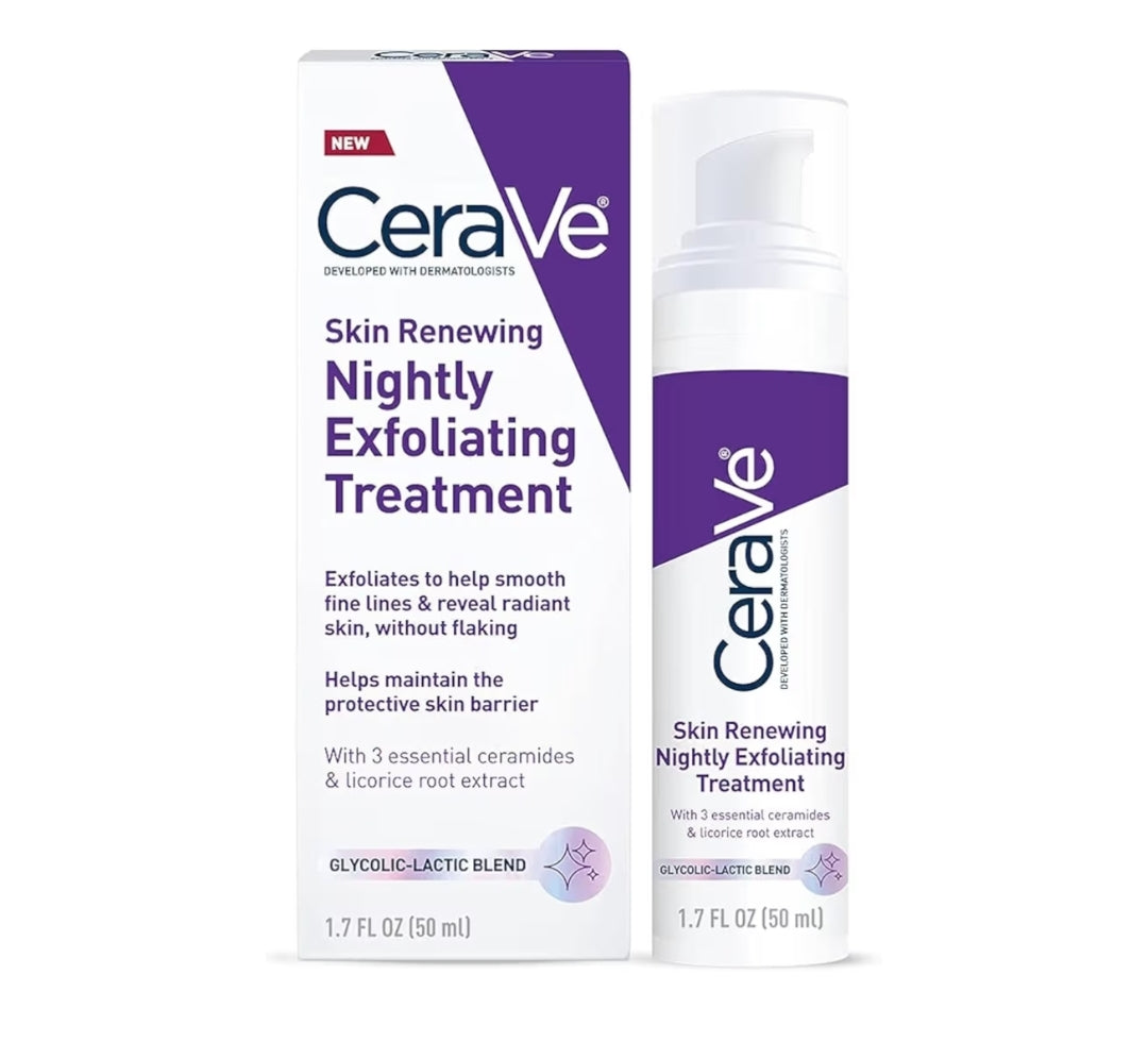CeraVe Velvernuwende Nagtelike Afskilferende Behandeling, Anti-Veroudering Serum met 5% Glikolsuur en Melksuur Afskilferende Jel (1.7 Oz)