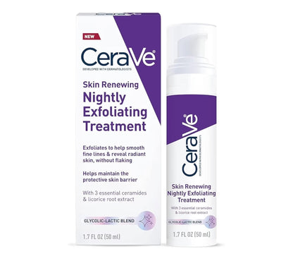 CeraVe Velvernuwende Nagtelike Afskilferende Behandeling, Anti-Veroudering Serum met 5% Glikolsuur en Melksuur Afskilferende Jel (1.7 Oz)