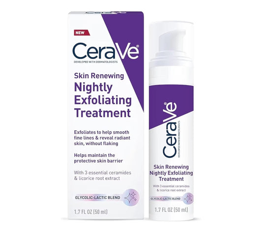 CeraVe Velvernuwende Nagtelike Afskilferende Behandeling, Anti-Veroudering Serum met 5% Glikolsuur en Melksuur Afskilferende Jel (1.7 Oz)
