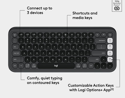 Logitech POP ICON Keys Draadlose Bluetooth-sleutelbord, Gerieflike Tik, Programmeerbare Sleutels, Maklik-Wissel tussen tot 3 Toestelle, vir Skootrekenaar, Tablet, PC – Grafiet en Wit
