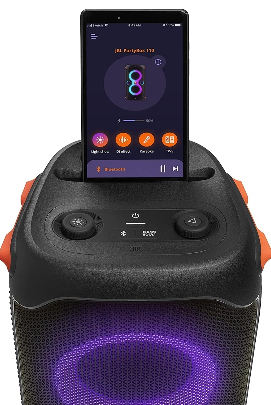 JBL PartyBox 110 - Portable Party Speaker with Built-in Lights, Powerful Sound - Black