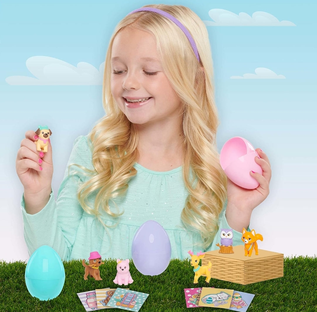 Barbie Surprise Eggs, 6 Blind Capsules, 6 Mystery Figures, and 6 Glossy Stickers, Easter Basket Stuffers and Gifts, Kids Toys for Ages 3 Up by Just Play