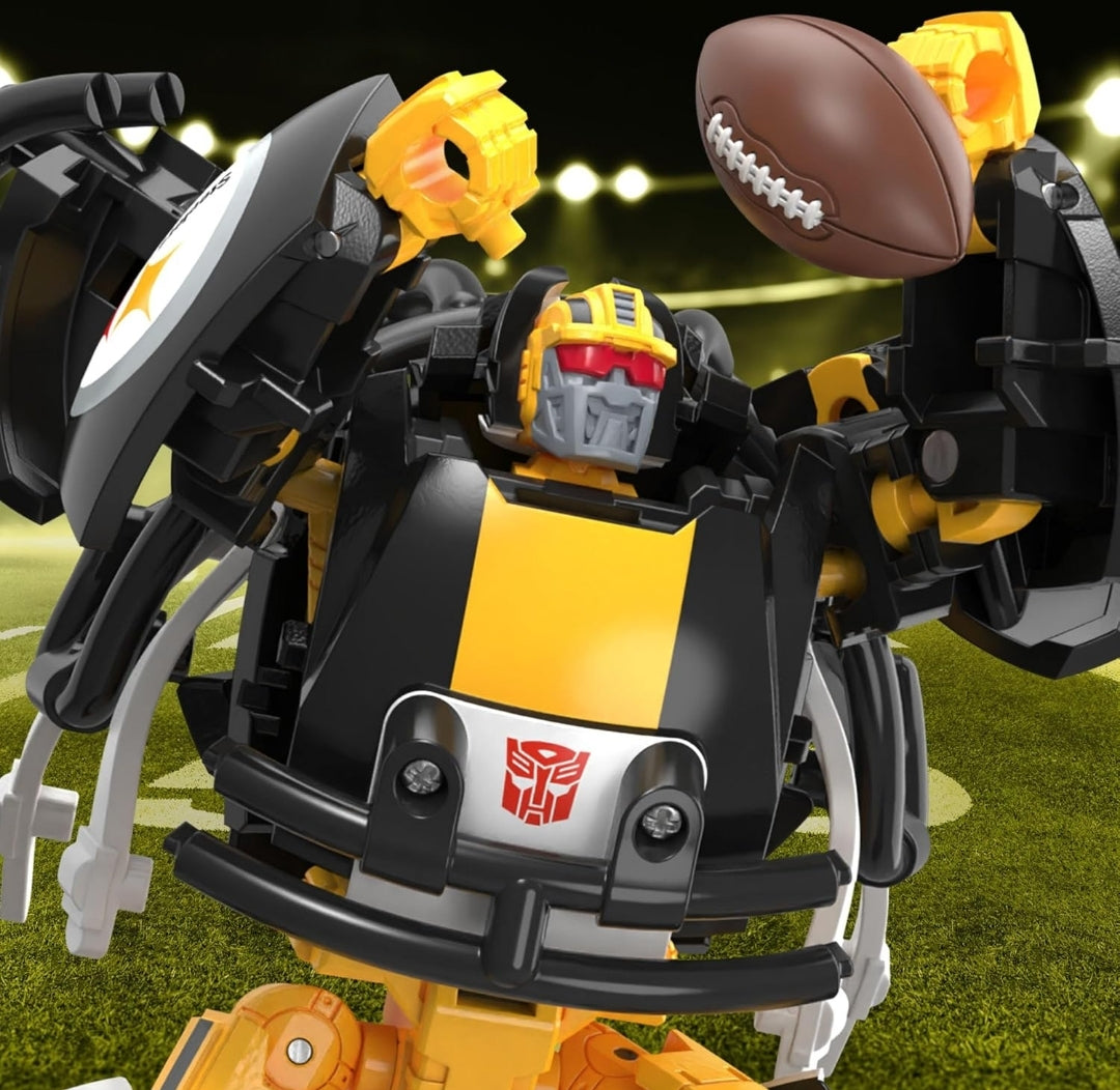 Transformers NFL Pittsburgh Steelers Steelsmash 5.5-Inch Action Figure Changes from Robot to Helmet, Football Toys for Ages 8+