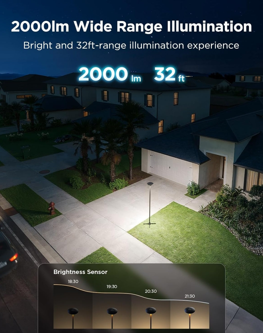 Outdoor Lamp Post Lights, 2000LM High White Brightness w/ 6 Zones RGBIC Lighting Effect for Outdoor Decor, Double Sensor Integrated, IP66 Waterproof, Work with Alexa, Google Assistant