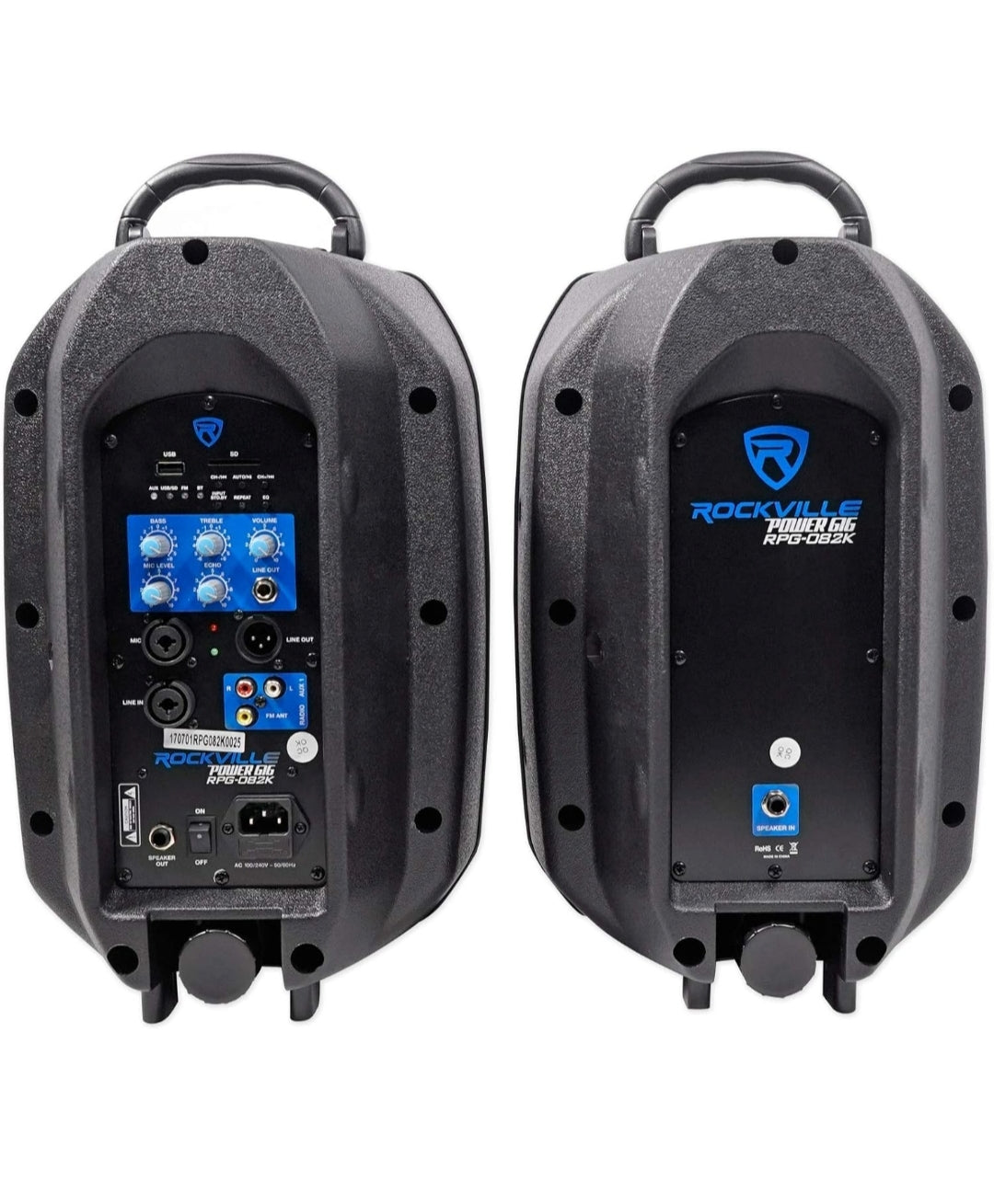 RockvilIe Dual 8" Powered Speakers+Stands w/Bluetooth for Backyard Movie Theater