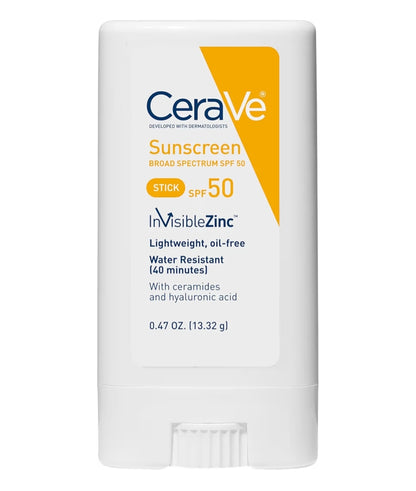 CeraVe Minerale Sonbrandstokkie SPF 50, Breëspektrum Hialuronzuur + Seramiede 100% Minerale Gesigsonbrandstokkie Olievry