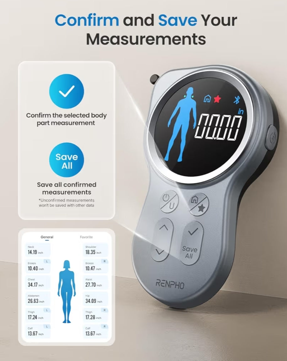 Bundle Smart Tape Measure with Large Display + Digital Smart Food Scale with Nutritional Calculator