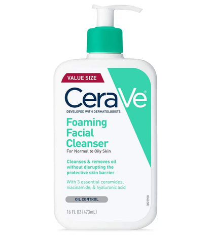 CeraVe Skuimende Gesigsreiniger, Daaglikse Gesigwas vir Olierige Vel, Hialuronzuur + Seramiede + Niasienamied, Geurvry en Parabenvry (16 oz)