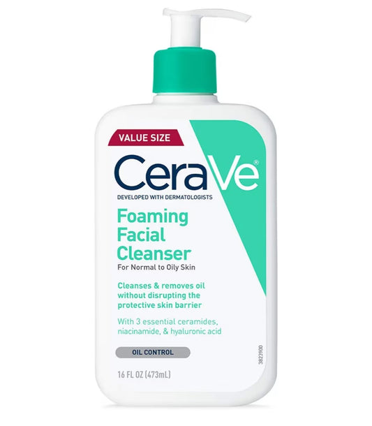 CeraVe Skuimende Gesigsreiniger, Daaglikse Gesigwas vir Olierige Vel, Hialuronzuur + Seramiede + Niasienamied, Geurvry en Parabenvry (16 oz)