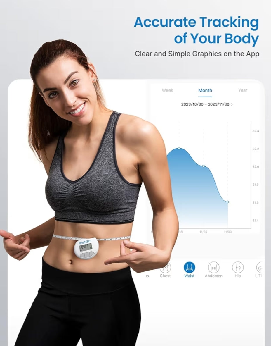 Smart Tape Measure for Weight Loss, Bluetooth Fitness Equipment with App - Retractable, 60in /150cm (White)
