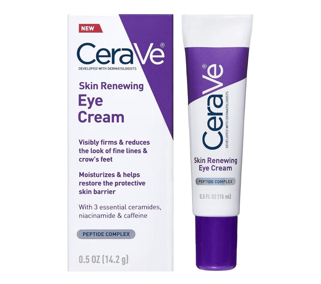CeraVe Skin Renewing Oogroom vir Plertjies met Peptiede + Kafeïen + Niasinamied, Vir Plertjies en Kraai se Pote, Parabeenvry