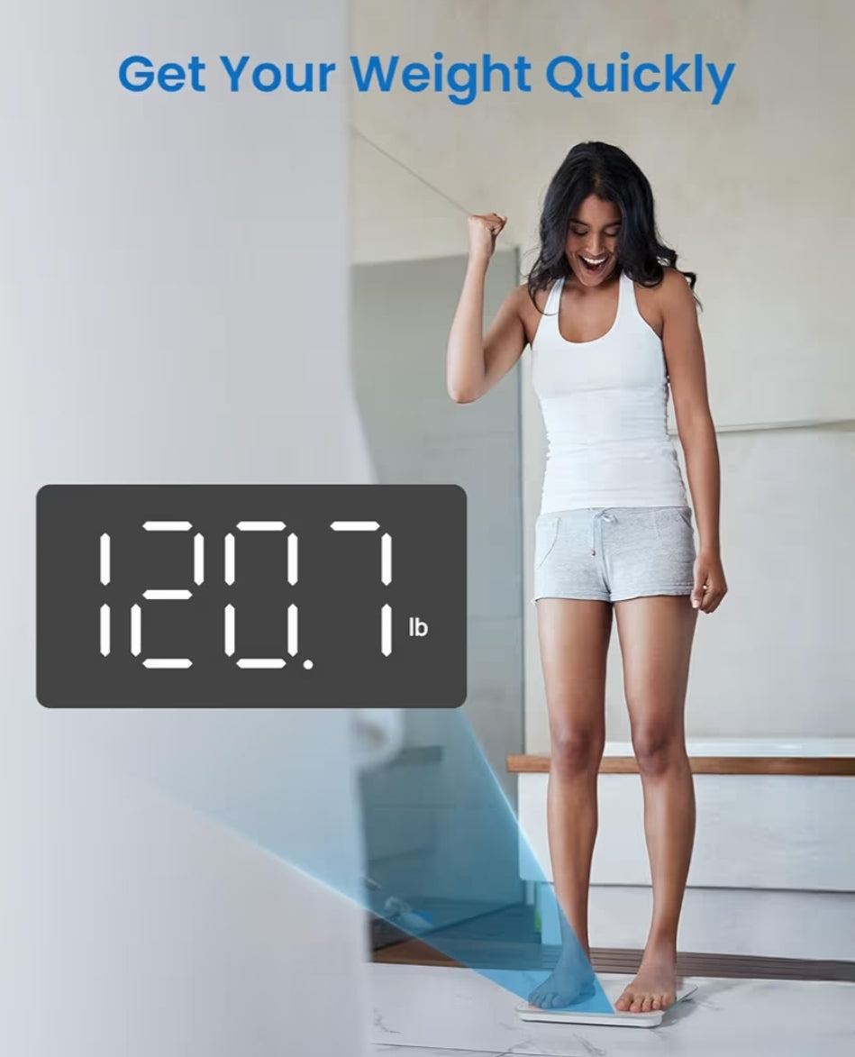 Digital Scale for Body Weight, Highly Accurate Weighing Machine w/ Transparent Tempered Glass, Clear LED Display - 400 lb (White)