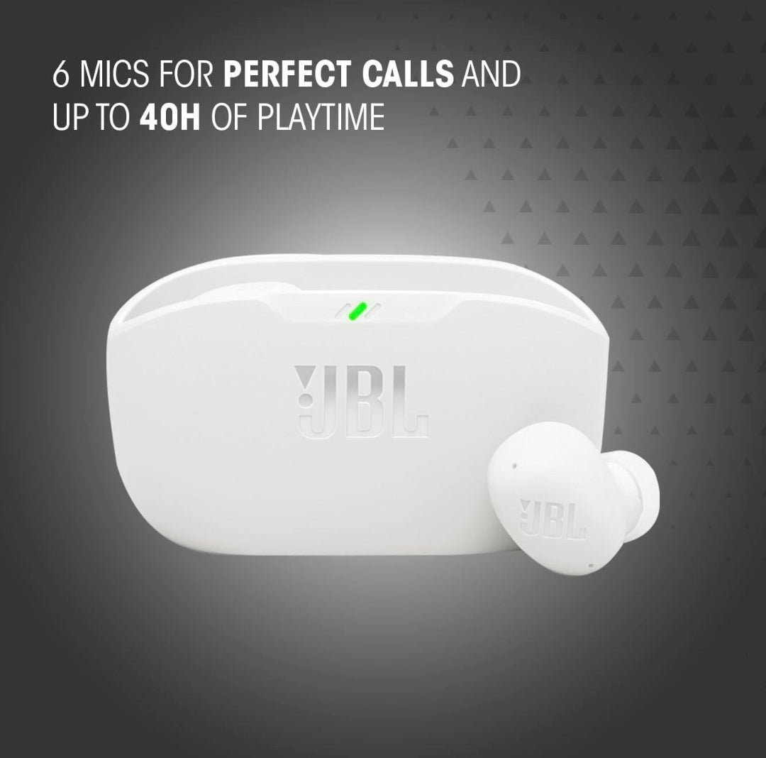JBL Vibe Buds 2 - True Wireless Noise Cancelling Earbuds Pure Bass Sound & Smart Ambient - (White)