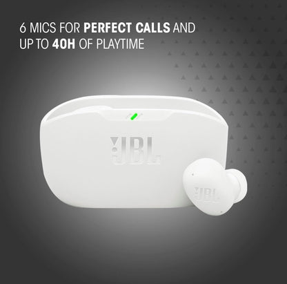 JBL Vibe Buds 2 - Ware Draadlose Geraasonderdrukking-Oorfone Suiwer Basklank & Slim Omgewingsklank - (Wit)