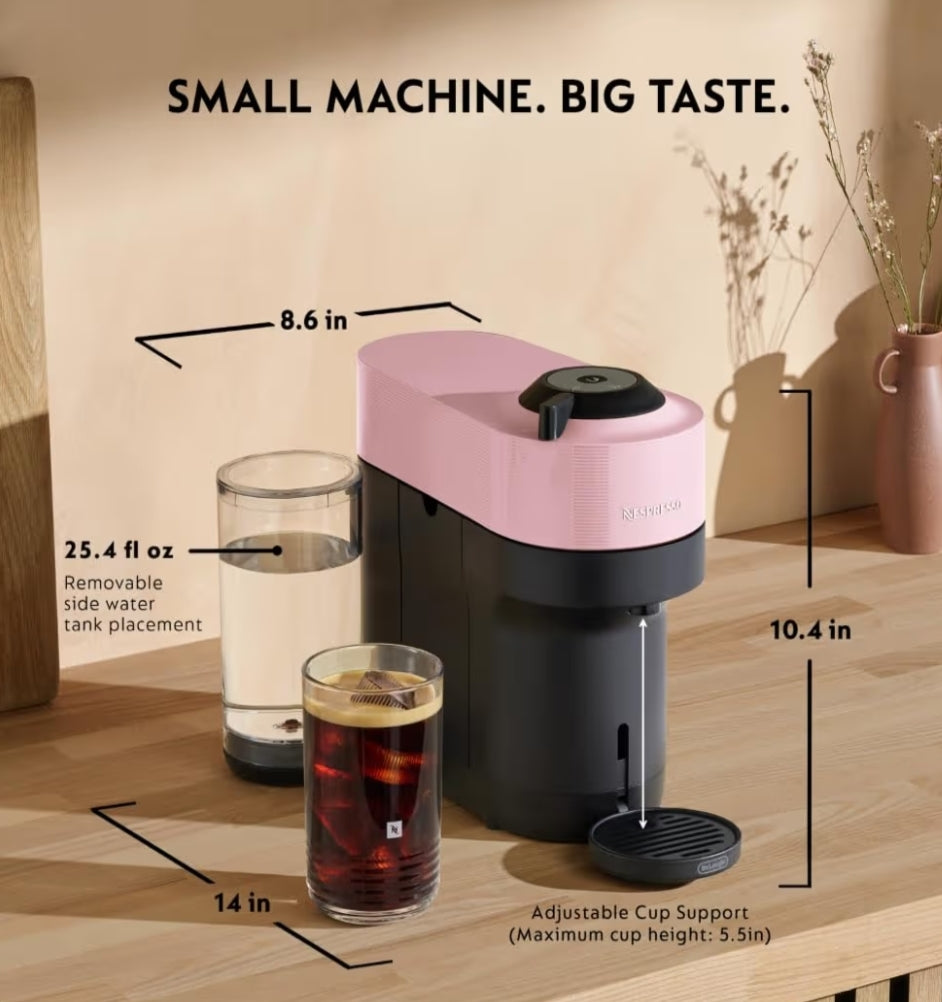 Nespresso Vertuo Pop+ Koffie- en Espressomasjien deur De'Longhi met Melkskuimer - Lekkergoedpienk