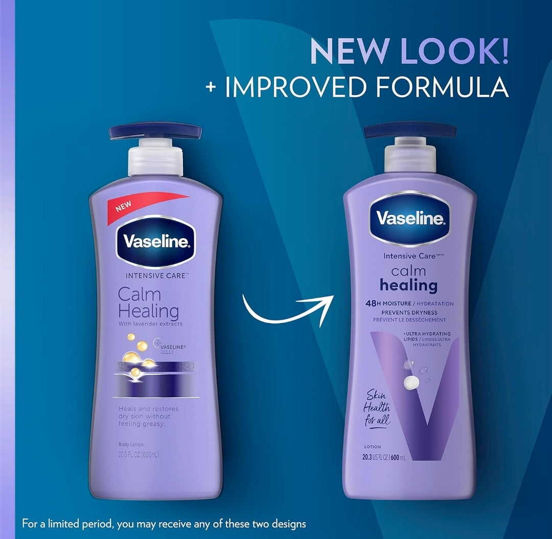 Vaseline Intensive Care Calm Healing Body Lotion 4 Count for Dry Skin Lotion Made with Ultra-Hydrating Lipids and Lavender Extract to Heal and Restore Dry Skin 20.3 Oz