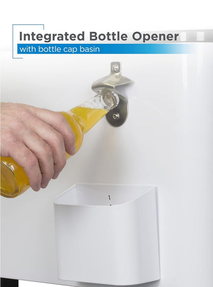 BLACK+DECKER Mobiele Koeler op Wiele, 20-liter Geïsoleerde Rolkar met Vlekvrye Staal Botteloopmaker, Kroegkar met Wiele en Drankkoeler met Dreineer, Yskas met Wiele, Wit