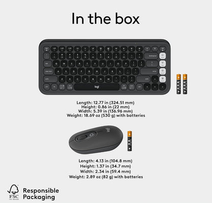 Logitech POP ICON Combo, Bluetooth Sleutelbord en Muis Kombinasie, Gemaklike Tik, programmeerbare Sleutels en Knoppies, Stil klikke, Maklike Wissel tot 3 Toestelle - Grafiet en Spierwit